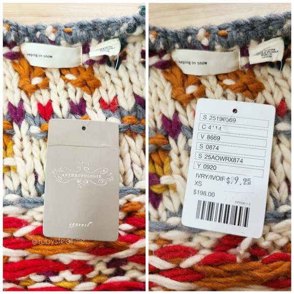 Chunky Knit Boho Neo Fairisle Cardigan Sweater, Wooden Toggle Buttons, ANTHRO - Picture 15 of 16